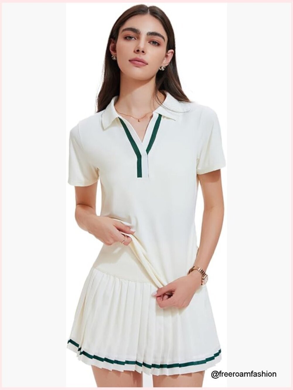 2 Piece Tennis Skirt Set Pleated Golf Outfit Polo V-Neck Skort for Pickleball